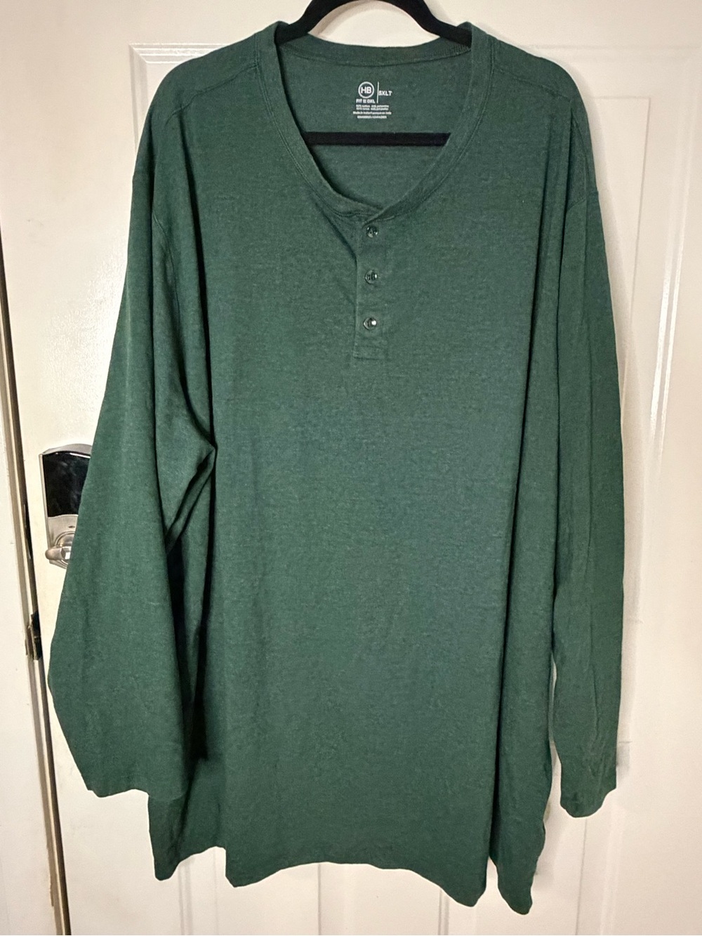 5XLT Men's Dark Green Henley Long Sleeve Shirt